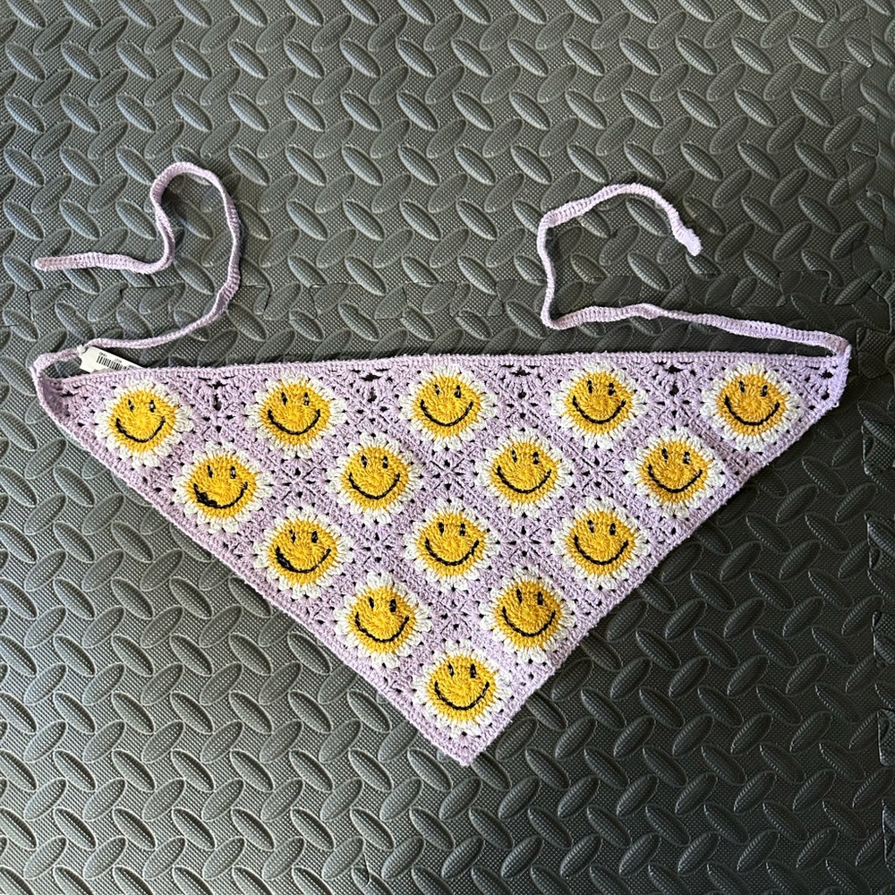 Smiley Face Crochet Bandana - Purple and Yellow